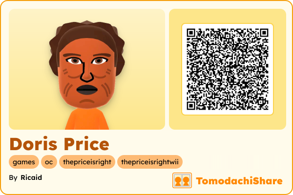 Doris Price, a female Mii  with tags: games, oc, thepriceisright, thepriceisrightwii