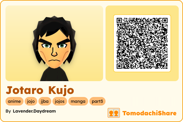 Jotaro Kujo, a male Mii  with tags: anime, jojo, jjba, jojos, manga, part3