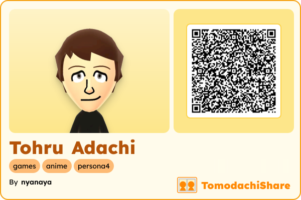 Tohru Adachi, a male Mii  with tags: games, anime, persona4