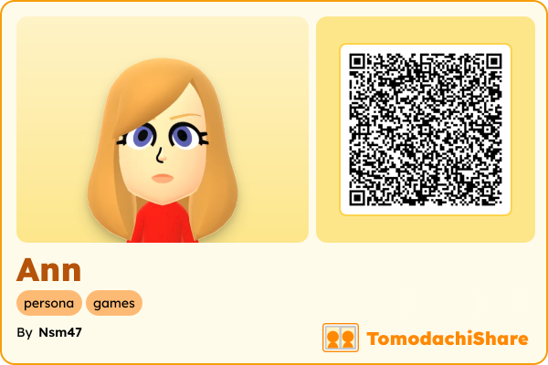 Ann, a female Mii  with tags: persona, games