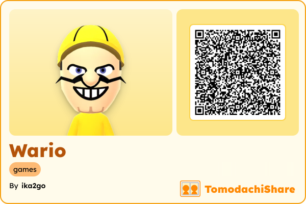 Wario, a male Mii  with tags: games