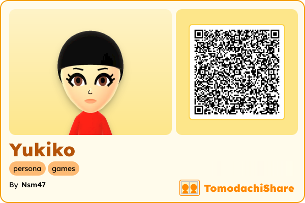 Yukiko, a female Mii  with tags: persona, games