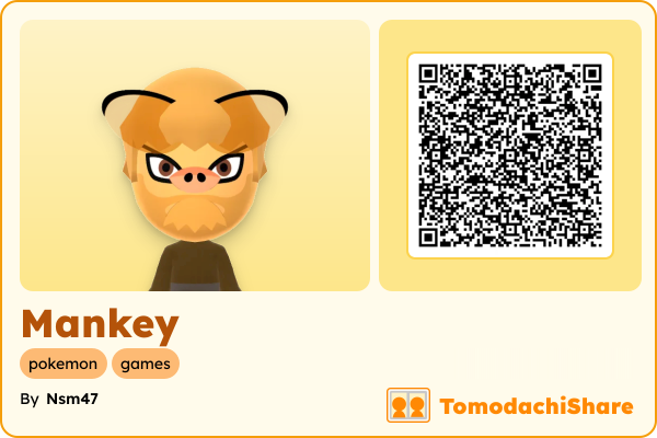 Mankey, a male Mii  with tags: pokemon, games