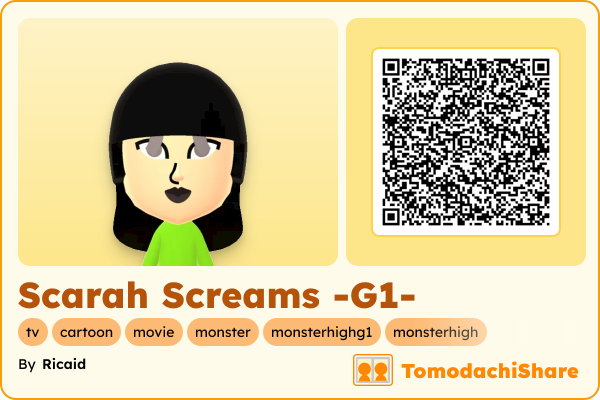 Scarah Screams -G1-, a female Mii  with tags: tv, cartoon, movie, monster, monsterhighg1, monsterhigh