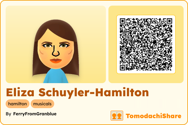 Eliza Schuyler-Hamilton, a female Mii  with tags: hamilton, musicals