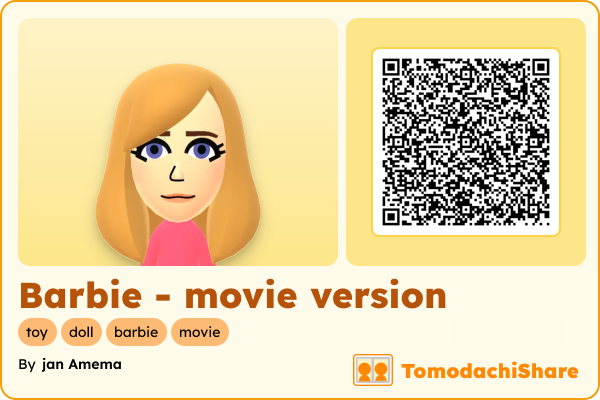 Barbie - movie version, a female Mii  with tags: toy, doll, barbie, movie
