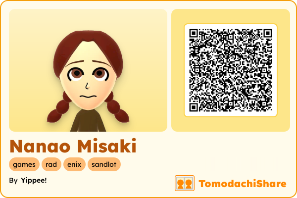Nanao Misaki, a female Mii  with tags: games, rad, enix, sandlot