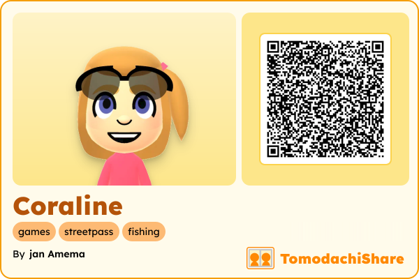 Coraline, a female Mii  with tags: games, streetpass, fishing