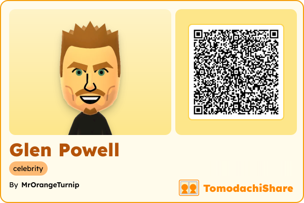 Glen Powell, a male Mii  with tags: celebrity