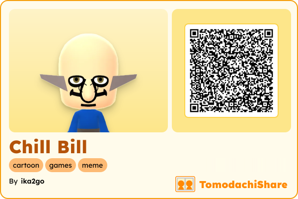 Chill Bill, a male Mii  with tags: cartoon, games, meme