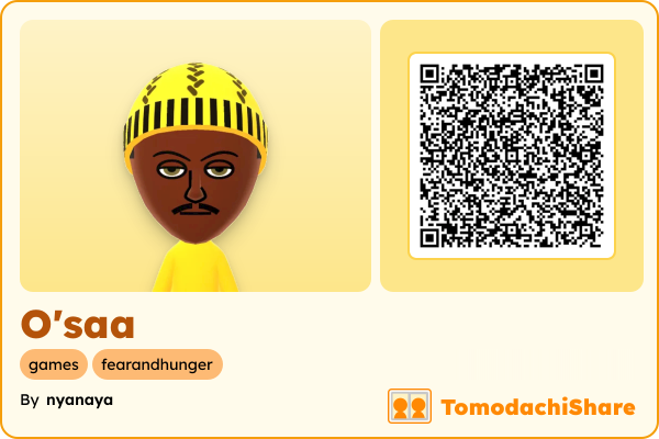 O'saa, a male Mii  with tags: games, fearandhunger