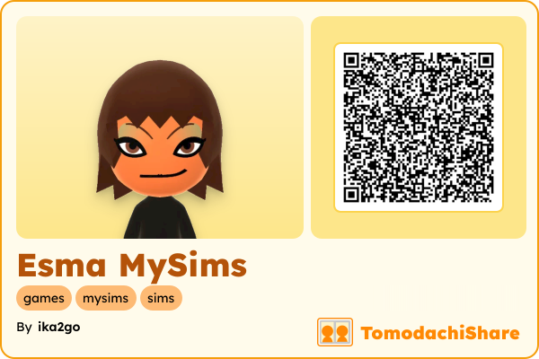 Esma MySims, a female Mii  with tags: games, mysims, sims