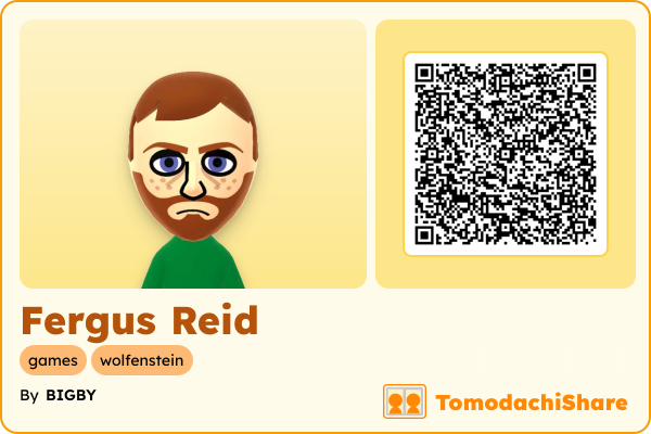 Fergus Reid, a male Mii  with tags: games, wolfenstein