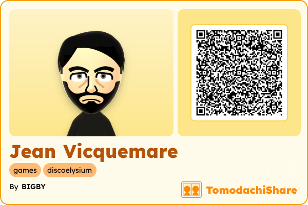 Jean Vicquemare, a male Mii  with tags: games, discoelysium