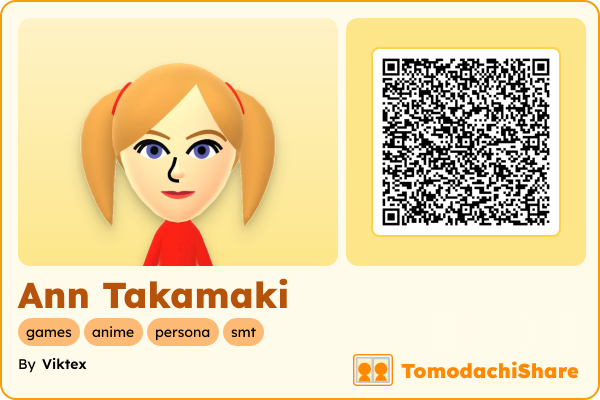 Ann Takamaki, a female Mii  with tags: games, anime, persona, smt