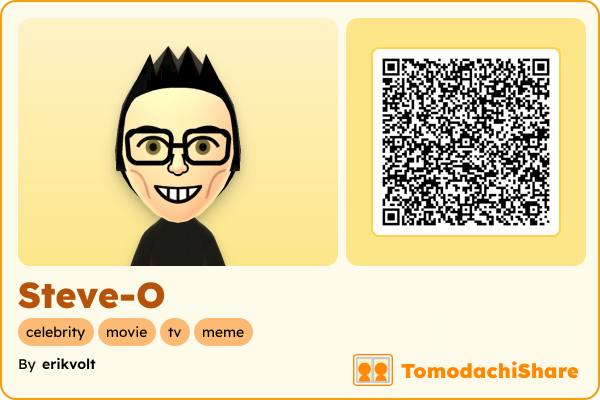 Steve-O, a male Mii  with tags: celebrity, movie, tv, meme