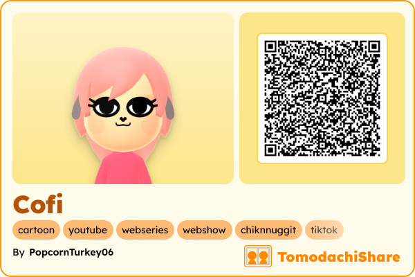 Cofi, a female Mii  with tags: cartoon, youtube, webseries, webshow, chiknnuggit, tiktok
