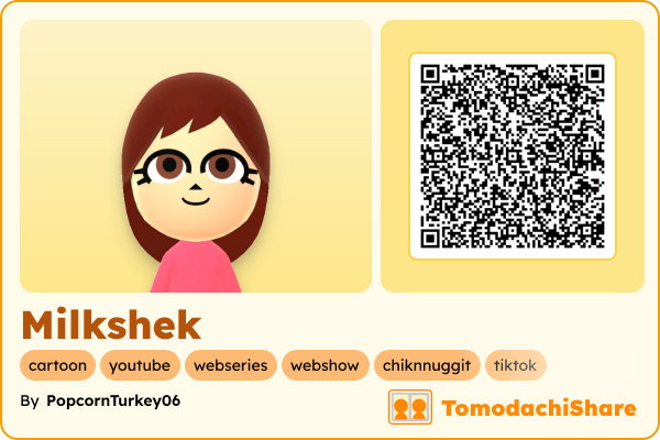 Milkshek, a female Mii  with tags: cartoon, youtube, webseries, webshow, chiknnuggit, tiktok