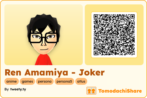 Ren Amamiya - Joker, a male Mii  with tags: anime, games, persona, persona5, atlus
