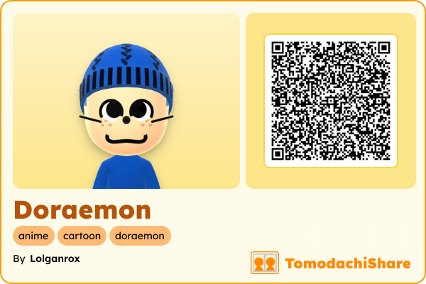 Doraemon, a male Mii  with tags: anime, cartoon, doraemon