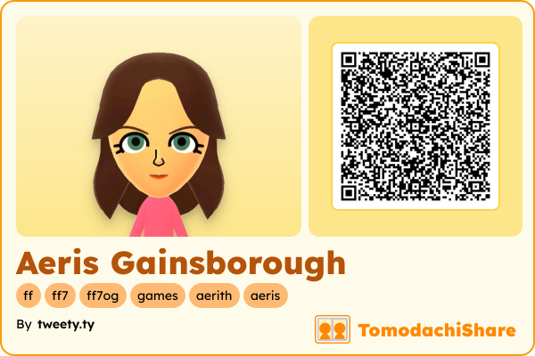 Aeris Gainsborough, a female Mii  with tags: ff, ff7, ff7og, games, aerith, aeris