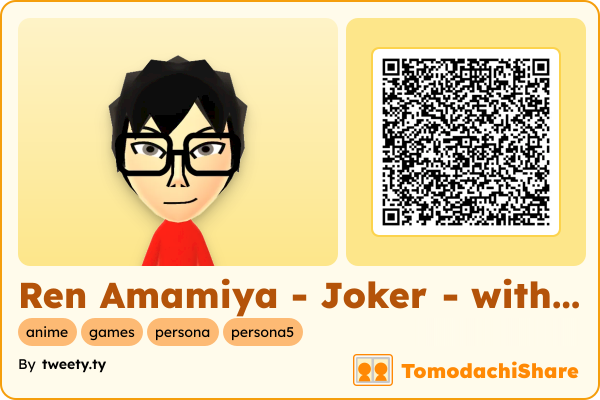 Ren Amamiya - Joker - with copying, a male Mii  with tags: anime, games, persona, persona5