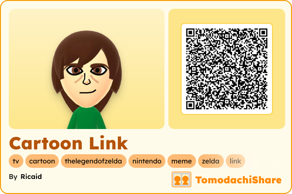 Cartoon Link, a male Mii  with tags: tv, cartoon, thelegendofzelda, nintendo, meme, zelda, link