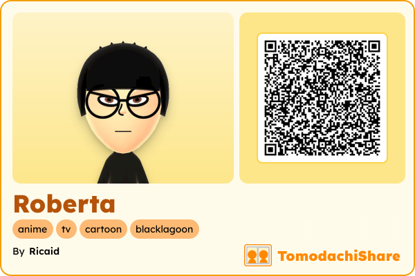 Roberta, a female Mii  with tags: anime, tv, cartoon, blacklagoon