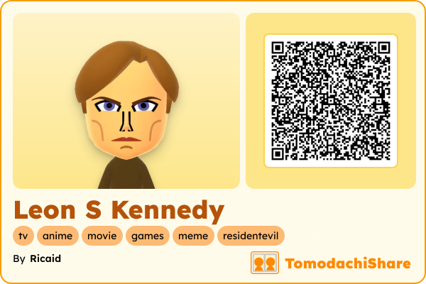Leon S Kennedy, a male Mii  with tags: tv, anime, movie, games, meme, residentevil