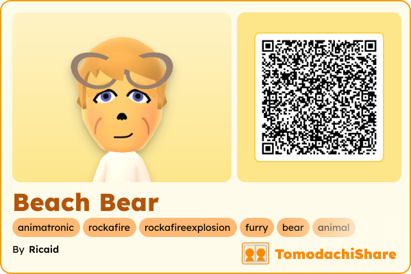 Beach Bear, a male Mii  with tags: animatronic, rockafire, rockafireexplosion, furry, bear, animal