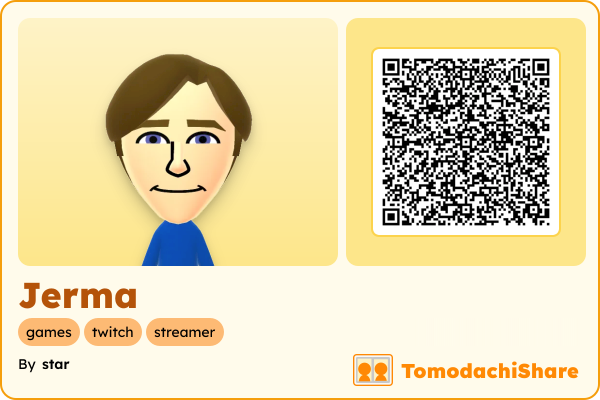 Jerma, a male Mii  with tags: games, twitch, streamer