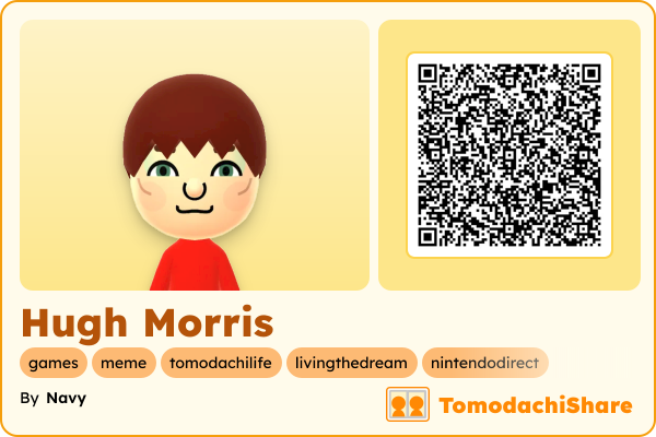 Hugh Morris, a male Mii  with tags: games, meme, tomodachilife, livingthedream, nintendodirect