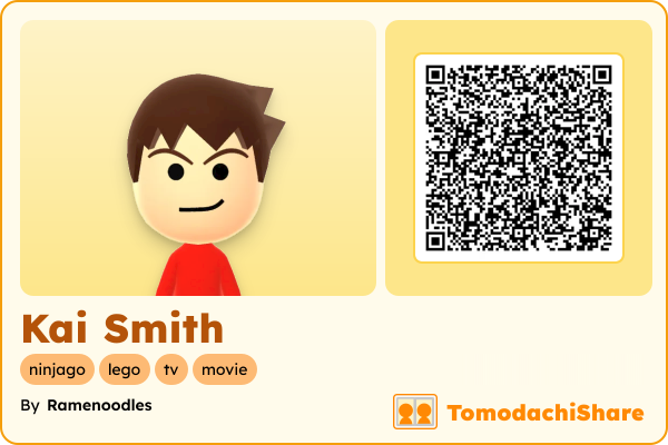 Kai Smith, a male Mii  with tags: ninjago, lego, tv, movie