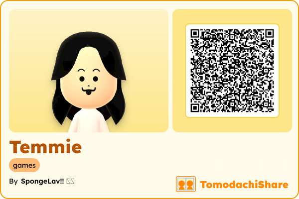 Temmie, a female Mii  with tags: games