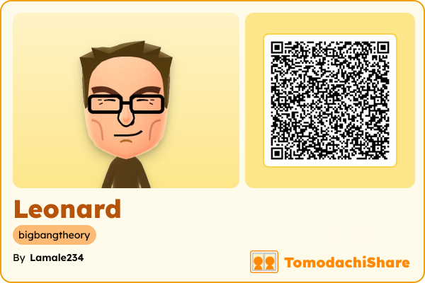 Leonard, a male Mii  with tags: bigbangtheory