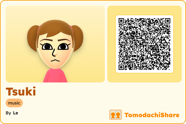 Tsuki, a female Mii  with tags: music