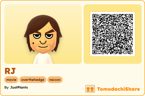 RJ, a male Mii  with tags: movie, overthehedge, raccon