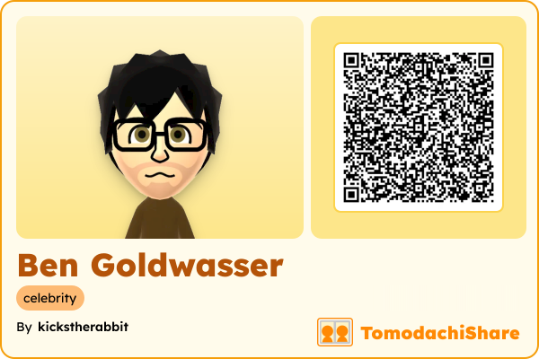 Ben Goldwasser, a male Mii  with tags: celebrity