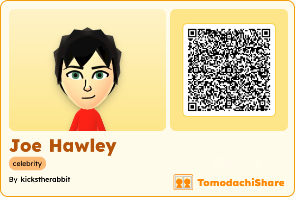 Joe Hawley, a male Mii  with tags: celebrity