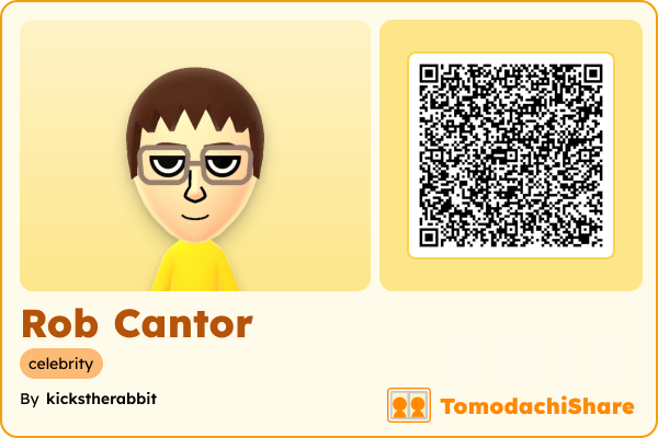 Rob Cantor, a male Mii  with tags: celebrity