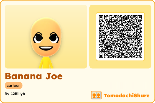 Banana Joe, a male Mii  with tags: cartoon
