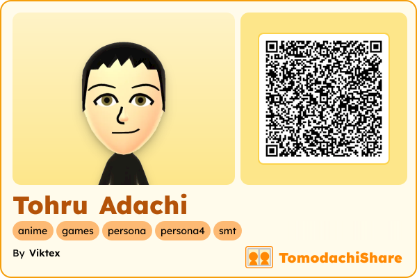 Tohru Adachi, a male Mii  with tags: anime, games, persona, persona4, smt