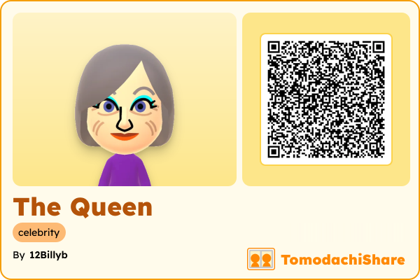 The Queen, a female Mii  with tags: celebrity