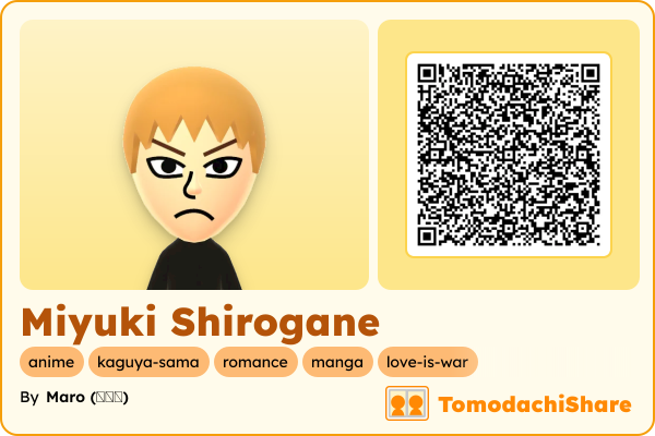 Miyuki Shirogane, a male Mii  with tags: anime, kaguya-sama, romance, manga, love-is-war