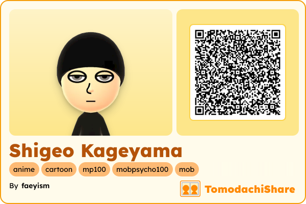 Shigeo Kageyama, a male Mii  with tags: anime, cartoon, mp100, mobpsycho100, mob