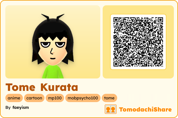 Tome Kurata, a female Mii  with tags: anime, cartoon, mp100, mobpsycho100, tome