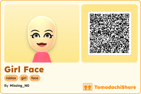 Girl Face, a female Mii  with tags: roblox, girl, face