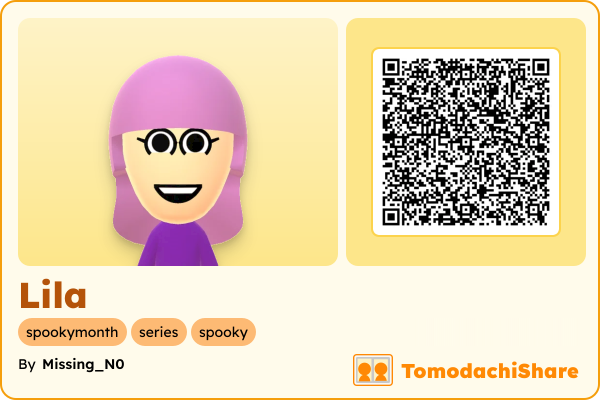 Lila, a female Mii  with tags: spookymonth, series, spooky