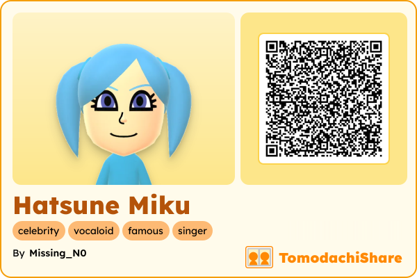 Hatsune Miku, a female Mii  with tags: celebrity, vocaloid, famous, singer