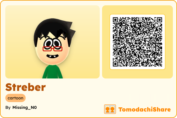 Streber, a male Mii  with tags: cartoon